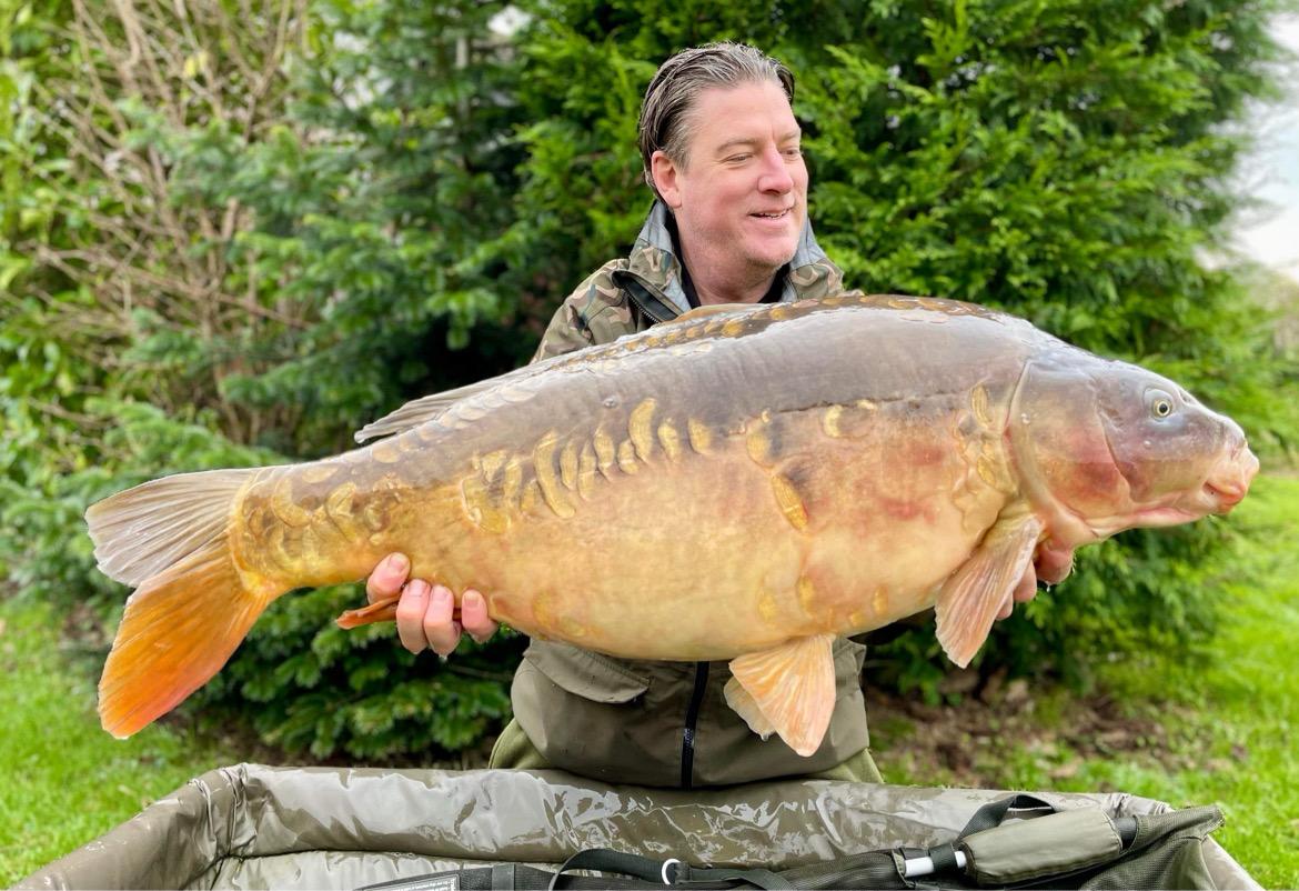 Unkown Mirror Carp caught by Matt Bullas using Tom Dove Style Solid Bag Spinner Rig at Blackthorne Fisery